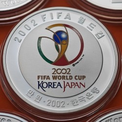 . 4 ONZAS x KOREA DEL SUR 10000 WON 2002 MUNDIAL DE FÚTBOL KM.99/101 MONEDA DE PLATA PROOF South Corea