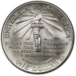 ESTADOS UNIDOS 1 DOLAR 1986 P ESTATUA DE LA LIBERTAD EN ELLIS ISLAND KM.214 MONEDA DE PLATA SC SI CÁPSULA