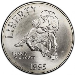 ESTADOS UNIDOS 1 DOLAR 1995 P SOLDADO HERIDO CICIL WAR BATTLEFIELD KM.255 MONEDA DE PLATA SC USA silver coin UNC