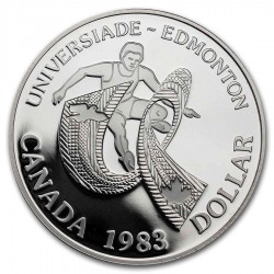 CANADA 1 DOLAR 1983 UNIVERSIADA DE EDMONTON KM.138 MONEDA DE PLATA BAJA PROOF $1 Dollar silver coin