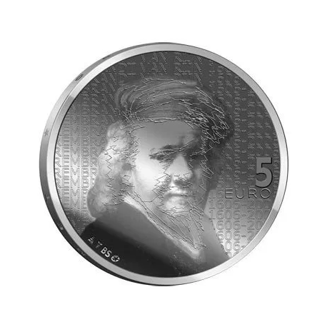 . 0,36 ONZAS de PLATA PURA x HOLANDA 5 EUROS 2006 PINTOR REMBRANDT 400 ANIVERSARIO MONEDA SC The Netherlands