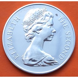 SANTA HELENA 25 PENIQUES 1973 BARCO III TERCENTENARY 1673 QUEEN ELIZABETH II KM.5 A MONEDA DE PLATA PROOF @IMPERFECCIONES@