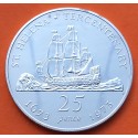 SANTA HELENA 25 PENIQUES 1973 BARCO III TERCENTENARY 1673 QUEEN ELIZABETH II KM.5 A MONEDA DE PLATA PROOF @IMPERFECCIONES@