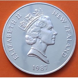 NUEVA ZELANDA 1 DOLAR 1987 PARQUES NACIONALES e ISABEL II KM.65 MONEDA DE PLATA PROOF + IMPERFECCIONES New Zealand