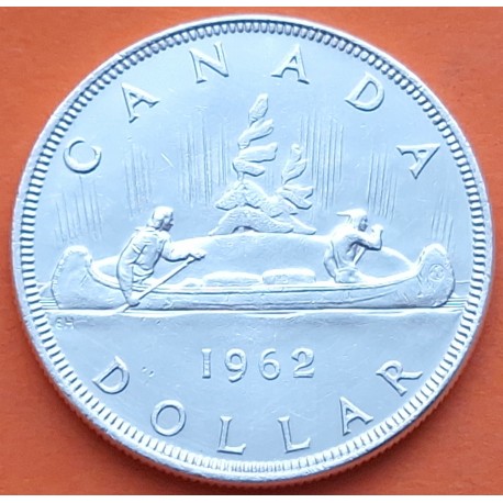 CANADA 1 DOLAR 1962 INDIOS EN CANOA VOYAGEUR KM.54 MONEDA DE PLATA EBC- silver 0,60 ONZAS R/1