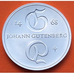 ALEMANIA DEMOCRATICA 10 MARCOS 1968 JOHANN GUTENBERG IMPRENTA KM.20.1 MONEDA DE PLATA SC DDR RDA 10 Marks Silver