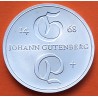 ALEMANIA DEMOCRATICA 10 MARCOS 1968 JOHANN GUTENBERG IMPRENTA KM.20.1 MONEDA DE PLATA SC DDR RDA 10 Marks Silver