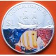@COLORES@ FIJI 1 DOLAR 2009 PEZ ÁNGEL e ISABEL II Tropical Fish KM.145 MONEDA DE NICKEL + BAÑO DE PLATA SC