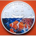 @COLORES@ FIJI 1 DOLAR 2009 PEZ PAYASO e ISABEL II Tropical Fish KM.150 MONEDA DE NICKEL + BAÑO DE PLATA SC