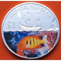 @COLORES@ FIJI 1 DOLAR 2009 PEZ ANGEL DE LLAMA e ISABEL II Tropical Fish KM.149 MONEDA DE NICKEL + BAÑO DE PLATA SC