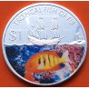 @COLORES@ FIJI 1 DOLAR 2009 PEZ ANGEL DE LLAMA e ISABEL II Tropical Fish KM.149 MONEDA DE NICKEL + BAÑO DE PLATA SC