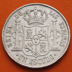@ESCASA@ ESPAÑA Reina ISABEL II 1 ESCUDO 1867 Ceca de MADRID KM.626.1 MONEDA DE PLATA Spain silver coin R/2