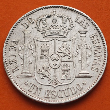 @ESCASA@ ESPAÑA Reina ISABEL II 1 ESCUDO 1867 Ceca de MADRID KM.626.1 MONEDA DE PLATA Spain silver coin R/2