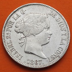 @ESCASA@ ESPAÑA Reina ISABEL II 1 ESCUDO 1867 Ceca de MADRID KM.626.1 MONEDA DE PLATA Spain silver coin R/2