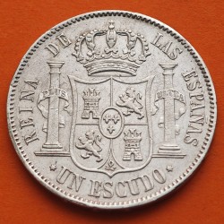 @ESCASA@ ESPAÑA Reina ISABEL II 1 ESCUDO 1867 Ceca de MADRID KM.626.1 MONEDA DE PLATA Spain silver coin R/2