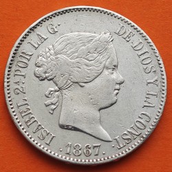 @ESCASA@ ESPAÑA Reina ISABEL II 1 ESCUDO 1867 Ceca de MADRID KM.626.1 MONEDA DE PLATA Spain silver coin R/2
