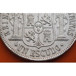 @ESCASA@ ESPAÑA Reina ISABEL II 1 ESCUDO 1867 Ceca de MADRID KM.626.1 MONEDA DE PLATA Spain silver coin R/2