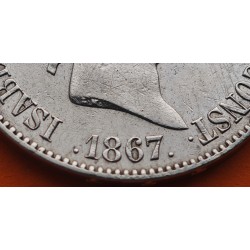@ESCASA@ ESPAÑA Reina ISABEL II 1 ESCUDO 1867 Ceca de MADRID KM.626.1 MONEDA DE PLATA Spain silver coin R/2