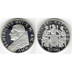 2 monedas @RARAS@ x VATICANO 5 EUROS 2005 + VATICANO 10 EUROS 2005 PAPA BENEDICTO XVI PLATA PROOF NO ESTUCHE