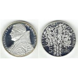 2 monedas @RARAS@ x VATICANO 5 EUROS 2005 + VATICANO 10 EUROS 2005 PAPA BENEDICTO XVI PLATA PROOF NO ESTUCHE