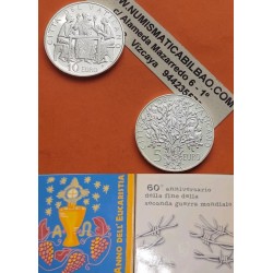 2 monedas @RARAS@ x VATICANO 5 EUROS + 10 EUROS 2005 PAPA BENEDICTO XVI EUCARISTIA FIN DE LA 2º GUERRA MUNDIAL PLATA PROOF