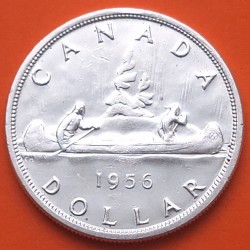 CANADA 1 DOLAR 1956 REINA ISABEL II INDIOS EN CANOA KM.54 MONEDA DE PLATA EBC Silver $1 Dollar VOYAGEUR QUEEN ELIZABETH II