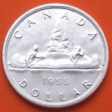 CANADA 1 DOLAR 1956 REINA ISABEL II INDIOS EN CANOA KM.54 MONEDA DE PLATA EBC Silver $1 Dollar VOYAGEUR QUEEN ELIZABETH II