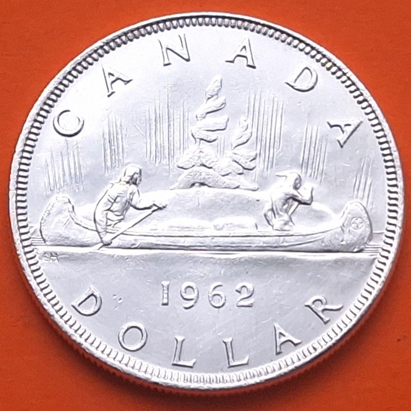 CANADA 1 DOLAR 1962 INDIOS EN CANOA VOYAGEUR KM.54 MONEDA DE PLATA EBC- silver 0,60 ONZAS R/1