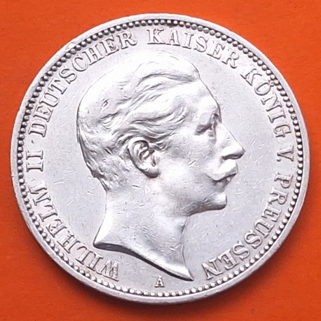 . REINO DE PRUSIA Alemania 3 MARCOS 1910 A REY WILHELM II KM.527 MONEDA DE PLATA MBC++ Germany Deutsches Reich Drei Mark