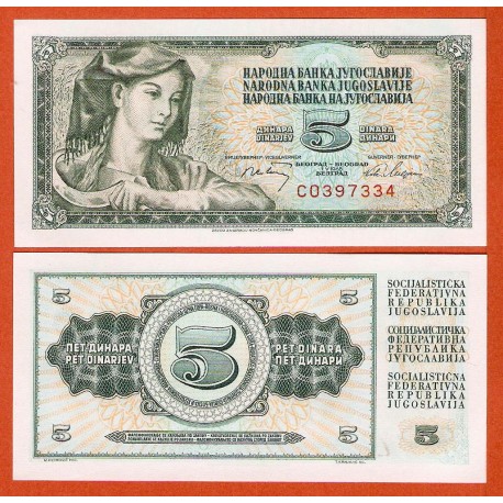 YUGOSLAVIA 5 DINARA 1968 NIÑA CON HOZ EN MANO Régimen Comunista Pick 81B BILLETE SC UNC BANKNOTE