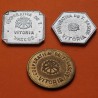 . @RARAS@ VITORIA 10 CENTIMOS + 25 CENTIMOS + 1 PESETA 1937 a 1939 3 x FICHA DE COOPERATIVA TRABAJADORES VASCOS EUSKADI ALAVA