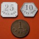 . @RARAS@ VITORIA 10 CENTIMOS + 25 CENTIMOS + 1 PESETA 1937 a 1939 3 x FICHA DE COOPERATIVA TRABAJADORES VASCOS EUSKADI ALAVA