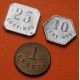 . @RARAS@ VITORIA 10 CENTIMOS + 25 CENTIMOS + 1 PESETA 1937 a 1939 3 x FICHA DE COOPERATIVA TRABAJADORES VASCOS EUSKADI ALAVA