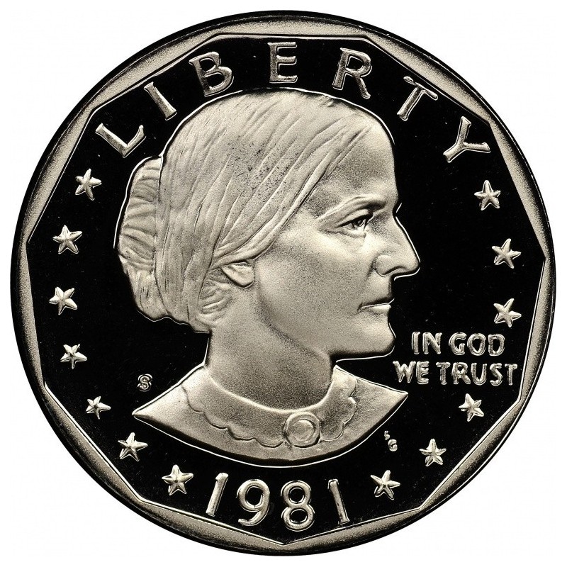 @MUY RARA - TYPE II - CLEAR S@ ESTADOS UNIDOS 1 DOLAR 1981 S SUSAN B. ANTHONY KM.207 MONEDA DE NICKEL PROOF USA 1 Dollar