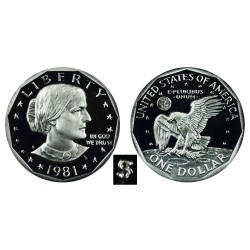 @MUY RARA - TYPE II - CLEAR S@ ESTADOS UNIDOS 1 DOLAR 1981 S SUSAN B. ANTHONY KM.207 MONEDA DE NICKEL PROOF USA 1 Dollar