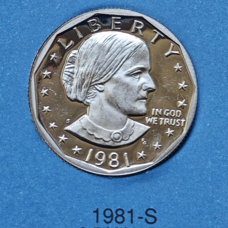 @MUY RARA - TYPE II - CLEAR S@ ESTADOS UNIDOS 1 DOLAR 1981 S SUSAN B. ANTHONY KM.207 MONEDA DE NICKEL PROOF USA 1 Dollar