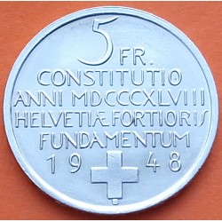 SUIZA 5 FRANCOS 1948 B CONSTITUCION FEDERAL MUJER CON NIÑO KM.48 MONEDA DE PLATA SC- Switzerland Francs silver R/2