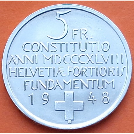 SUIZA 5 FRANCOS 1948 B CONSTITUCION FEDERAL MUJER CON NIÑO KM.48 MONEDA DE PLATA SC- Switzerland Francs silver R/2