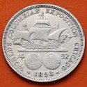 . ESTADOS UNIDOS 1/2 DOLAR 1893 COLUMBIAN EXPOSITION CHICAGO CARABELA KM.117 MONEDA DE PLATA USA Half Dollar Commemorative R/4