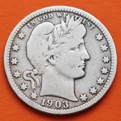 @ESCASA@ ESTADOS UNIDOS 1/4 DOLAR 1903 O BARBER y AGUILA KM.114 MONEDA DE PLATA USA silver Quarter Dollar 25 Centavos