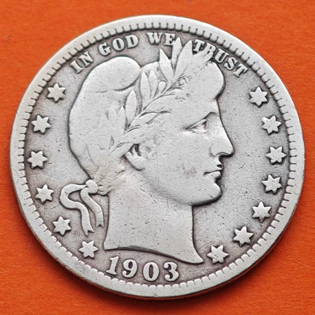 @ESCASA@ ESTADOS UNIDOS 1/4 DOLAR 1903 O BARBER y AGUILA KM.114 MONEDA DE PLATA USA silver Quarter Dollar 25 Centavos