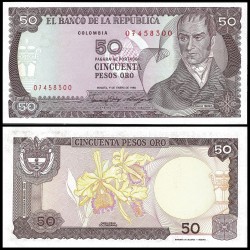 COLOMBIA 50 PESOS 1986 CAMILO TORRES y ORQUIDEAS Pick 425B BILLETE SC 50 Pesos de Oro 1986 UNC BANKNOTE