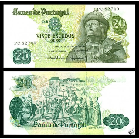 @VER FIRMAS@ PORTUGAL 20 ESCUDOS 1971 GARCIA DE ORTA y MERCADO DE GOA SIGLO XVI Pick 173 BILLETE SC UNC BANKNOTE
