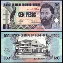 GUINEA BISSAU 100 PESOS 1990 TOTEM NATIVO - DOMINGO RAMOS - EDIFICIO PicK 11 BILLETE SC UNC BANKNOTE