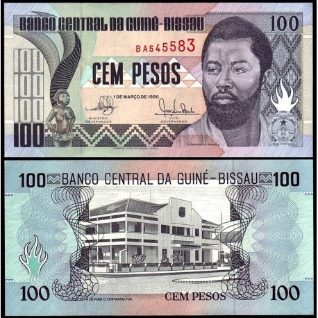 GUINEA BISSAU 100 PESOS 1990 TOTEM NATIVO - DOMINGO RAMOS - EDIFICIO PicK 11 BILLETE SC UNC BANKNOTE