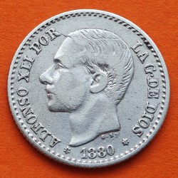 . ESPAÑA Rey ALFONSO XII 50 CENTIMOS 1880 * 8/0 MSM REY y ESCUDO KM.685 MONEDA DE PLATA MBC- Spain R/3