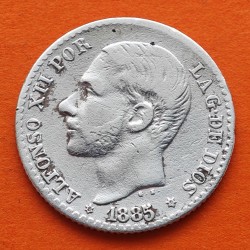 @ESCASA@ ESPAÑA Rey ALFONSO XII 50 CENTIMOS 1885 * 8/6 MSM REY y ESCUDO KM.685 MONEDA DE PLATA MBC- Spain R/3
