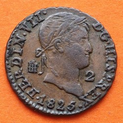 ESPAÑA Rey FERNANDO VII 2 MARAVEDIES 1825 Ceca de SEGOVIA KM.487.1 MONEDA DE COBRE EBC- Spain 2 Maravedis