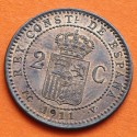 ESPAÑA Rey ALFONSO XIII 2 CENTIMOS 1911 * 11 PCV KM.732 MONEDA DE COBRE SC- BRILLO ORIGINAL R/3