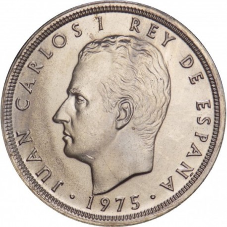 @LA MÁS RARA@ ESPAÑA 50 PESETAS 1975 * 80 JUAN CARLOS I KM.809 MONEDA DE NICKEL SC DE CARTUCHO
